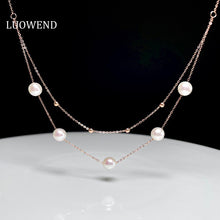 Load image into Gallery viewer, LUOWEND 18K Rose Gold Real Natural Pearl Necklace for Women