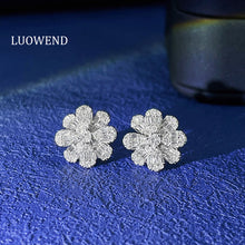 Load image into Gallery viewer, LUOWEND 18K White or Rose Gold Real Natural Diamond Stud Earrings for Women