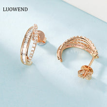 Load image into Gallery viewer, LUOWEND 18K White or Rose Gold Real Natural Diamond Stud Earrings for Women