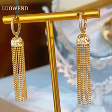 Load image into Gallery viewer, LUOWEND 18K Yellow Gold Real Natural Diamond Drop Earrings for Women