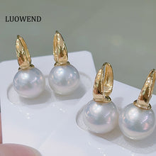 Load image into Gallery viewer, LUOWEND 18K Yellow Gold Real Natural Freshwater Pearl Earrings for Women