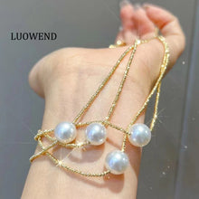 Load image into Gallery viewer, LUOWEND 18K Yellow Gold Natural Pearl Necklace for Women