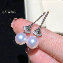 Load image into Gallery viewer, LUOWEND 18K White Gold Real Natural Akoya Pear Earrings for Women