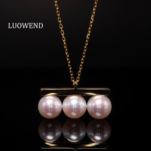 Load image into Gallery viewer, LUOWEND 18K Yellow Gold Natural Akoya Pearl Necklace for Women