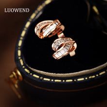 Load image into Gallery viewer, LUOWEND 18K White or Rose Gold Real Natural Diamond Stud Earrings for Women