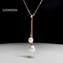 Load image into Gallery viewer, LUOWEND 18K Rose Gold Real Natural Pearl Necklace for Women