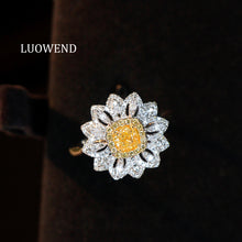 Load image into Gallery viewer, LUOWEND 18K White Gold Natural Yellow Diamond Ring for Women