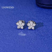 Load image into Gallery viewer, LUOWEND 18K White Gold Real Natural Diamond Stud Earrings for Women