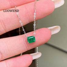 Load image into Gallery viewer, LUOWEND 18K White Gold Natural Emerald Necklace for Women