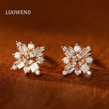Load image into Gallery viewer, LUOWEND 18K White or Rose Gold Real Natural Diamond Stud Earrings for Women