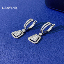 Load image into Gallery viewer, LUOWEND 18K White or Rose Gold Real Real Diamond Hoop Earrings for Women