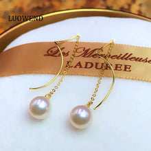 Load image into Gallery viewer, LUOWEND 18K Yellow Gold Real Natural Freshwater Pearl Earrings for Women