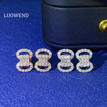 Load image into Gallery viewer, LUOWEND 18K White or Rose Gold Real Natural Diamond Stud Earrings for Women