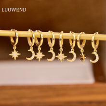 Load image into Gallery viewer, LUOWEND 18K Yellow Gold Real Natural Diamond Hoop Earrings for Women