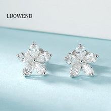 Load image into Gallery viewer, LUOWEND 18K White Gold Real Natural Diamond Stud Earrings for Women