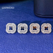 Load image into Gallery viewer, LUOWEND 18K White or Rose Gold Real Natural Diamond Stud Earrings for Women