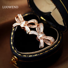 Load image into Gallery viewer, LUOWEND 18K White or Rose Gold Real Natural Diamond Stud Earrings for Women