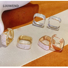 Load image into Gallery viewer, LUOWEND 18K White/Rose/Yellow Gold Real Natural Diamond Hoop Earrings for Women