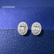 Load image into Gallery viewer, LUOWEND 18K White Gold Real Natural Diamond Stud Earrings for Women
