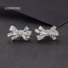 Load image into Gallery viewer, LUOWEND 18K White or Rose Gold Real Natural Diamond Stud Earrings for Women