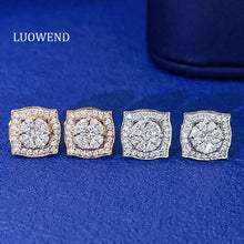Load image into Gallery viewer, LUOWEND 18K White or Rose Gold Real Natural Diamond Stud Earrings for Women