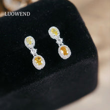 Load image into Gallery viewer, LUOWEND 18K White Gold Natural Yellow Diamond Earrings for Women