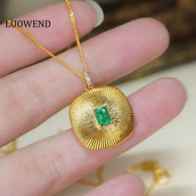 Load image into Gallery viewer, LUOWEND 18K Yellow Gold Real Natural Emerald and Diamond Gemstone Necklace for Women