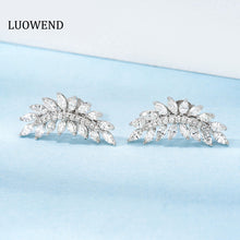 Load image into Gallery viewer, LUOWEND 18K White Gold Real Natural Diamond Stud Earrings for Women