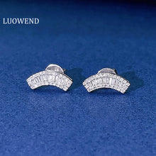 Load image into Gallery viewer, LUOWEND 18K White Gold Real Natural Diamond Stud Earrings for Women