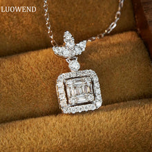 Load image into Gallery viewer, LUOWEND 18K White Gold Real Natural Diamond Pendant Necklace for Women