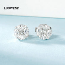 Load image into Gallery viewer, LUOWEND 18K White Gold Real Natural Diamond Stud Earrings for Women