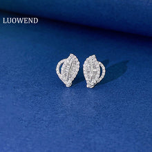 Load image into Gallery viewer, LUOWEND 18K White or Rose Gold Real Natural Diamond Stud Earrings for Women