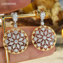 Load image into Gallery viewer, LUOWEND 18K White and Yellow Gold Real Natural Diamond Drop Earrings for Women