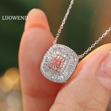 Load image into Gallery viewer, LUOWEND 18K White Gold Real Natural Pink Diamond Pendant Necklace for Women