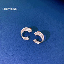 Load image into Gallery viewer, LUOWEND 18K White or Rose Gold Real Natural Diamond Stud Earrings for Women