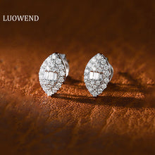 Load image into Gallery viewer, LUOWEND 18K White Gold Real Natural Diamond Stud Earrings for Women