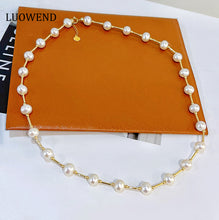 Load image into Gallery viewer, LUOWEND 18K Yellow Gold Natural Pearl Necklace for Women