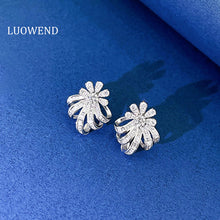 Load image into Gallery viewer, LUOWEND 18K White or Rose Gold Real Natural Diamond Stud Earrings for Women