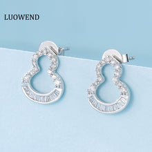 Load image into Gallery viewer, LUOWEND 18K White or Rose Gold Real Natural Diamond Stud Earrings for Women