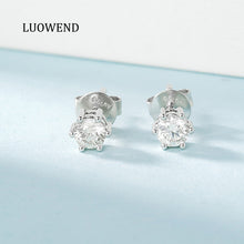 Load image into Gallery viewer, LUOWEND 18K White Gold Real Natural Diamond Stud Earrings for Women