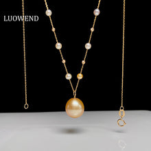 Load image into Gallery viewer, LUOWEND 18K Yellow Gold Real Natural Pearl Necklace for Women