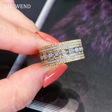 Load image into Gallery viewer, LUOWEND 18K White and Yellow Gold Real Natural Diamond Ring for Women