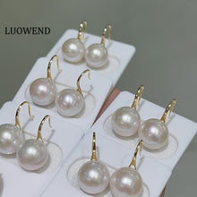 Load image into Gallery viewer, LUOWEND 18K Yellow Gold Real Natural Pearl Earrings for Women