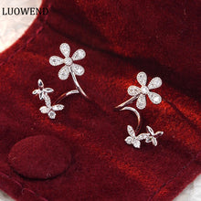 Load image into Gallery viewer, LUOWEND 18K White Gold Real Natural Diamond Stud Earrings for Women