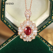 Load image into Gallery viewer, LUOWEND 18K Rose Gold Real Natural Ruby and Diamond Gemstone Necklace for Women