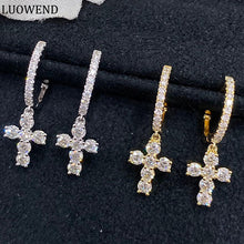 Load image into Gallery viewer, LUOWEND 18K White or Yellow Gold Real Natural Diamond Hoop Earrings for Women