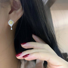 Load image into Gallery viewer, LUOWEND 18K White Gold Real Natural Yellow Diamond Stud Earrings for Women