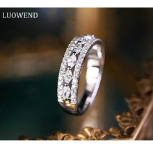 Load image into Gallery viewer, LUOWEND 18K White Gold Real Natural Diamond Ring for Women
