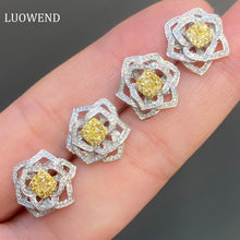 Load image into Gallery viewer, LUOWEND 18K White Gold Real Natural Yellow Diamond Stud Earrings for Women