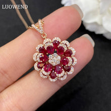 Load image into Gallery viewer, LUOWEND 18K Rose Gold Real Natural Ruby Gemstone Necklace for Women
